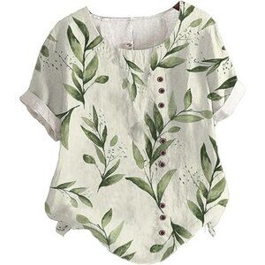 Women’s XXL Short Sleeve Leaf Print Blouse Polyester Spandex New No Tags